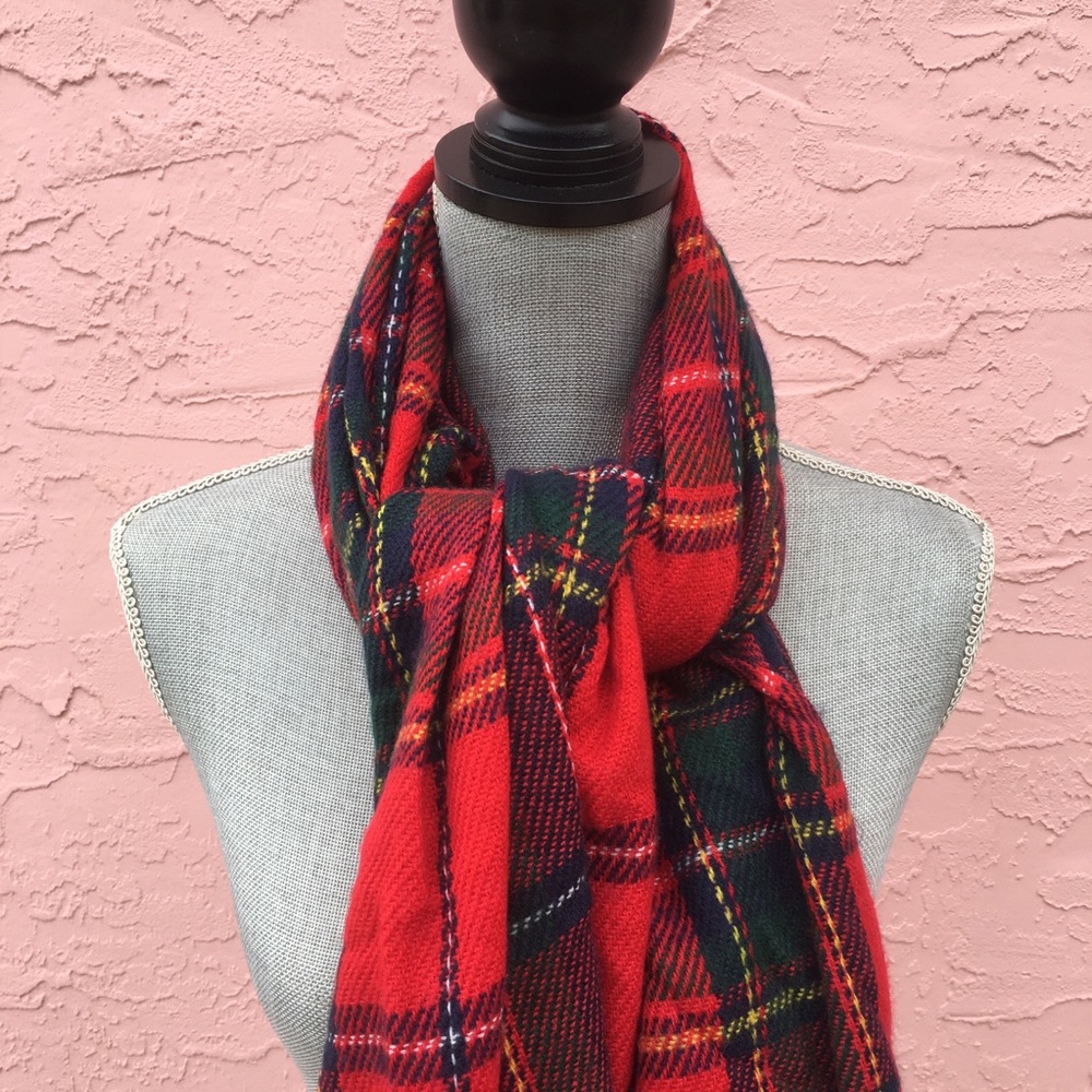 Long Plaid Fringed Scarf